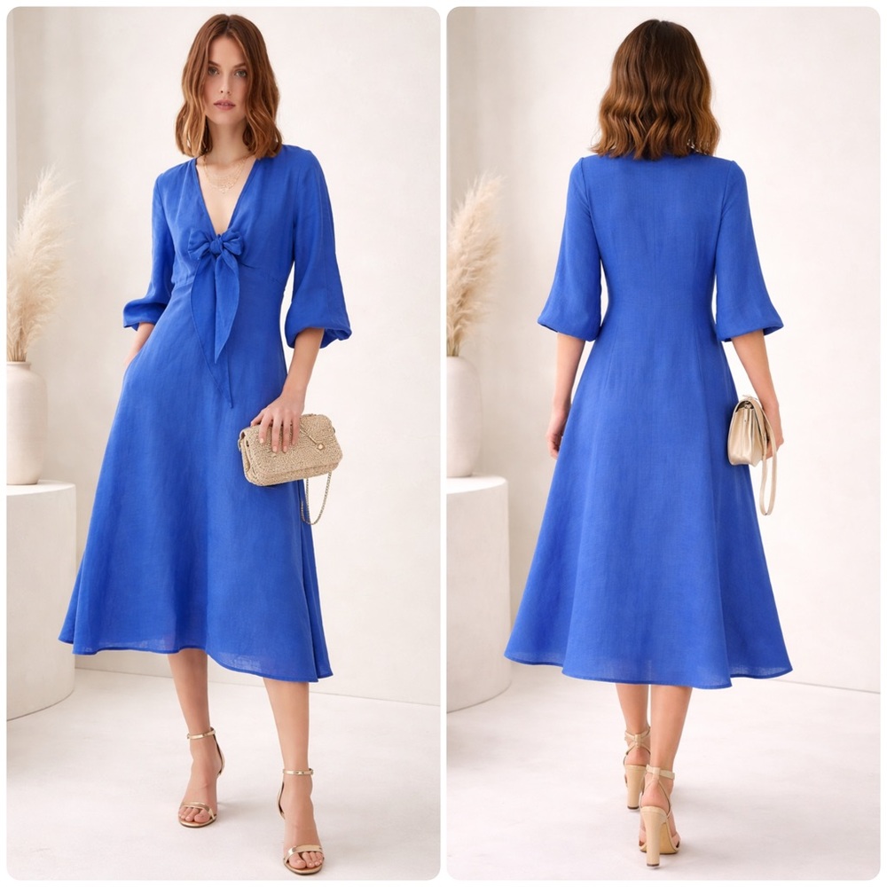 NWT Harshman Novella Midi Dress Blue Size XS